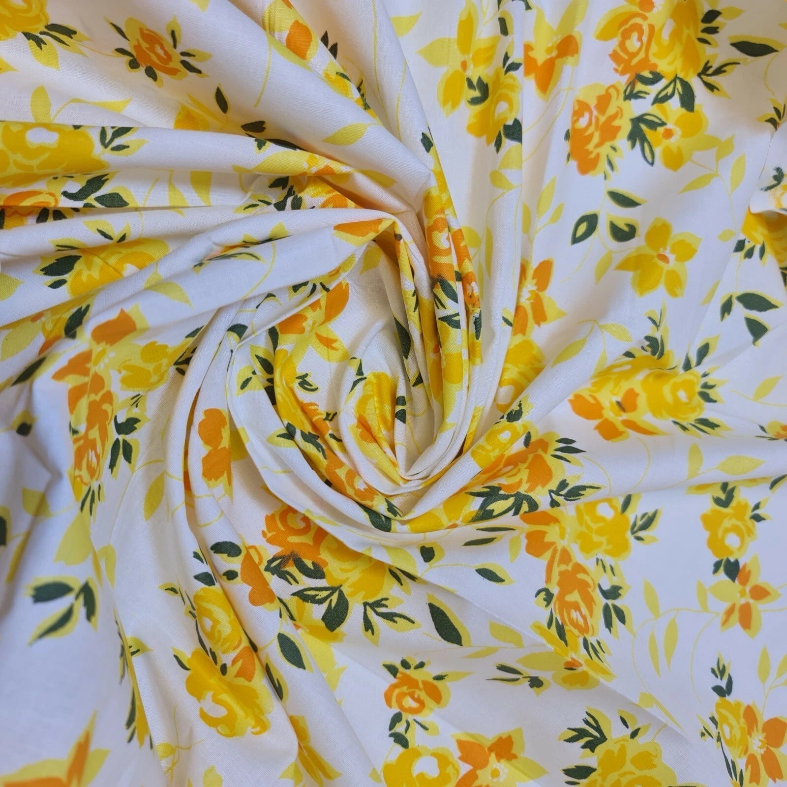 100% Cotton Printed Fabric | Leopard, Ditsy, Vintage, Polka & Rose Floral Designs – 44" (112cm) Wide Soft Dressmaking & Craft Material – Sold by the Metre  Golden Sunrise Blossoms