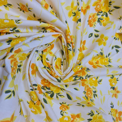 100% Cotton Printed Fabric | Leopard, Ditsy, Vintage, Polka & Rose Floral Designs – 44" (112cm) Wide Soft Dressmaking & Craft Material – Sold by the Metre  Golden Sunrise Blossoms