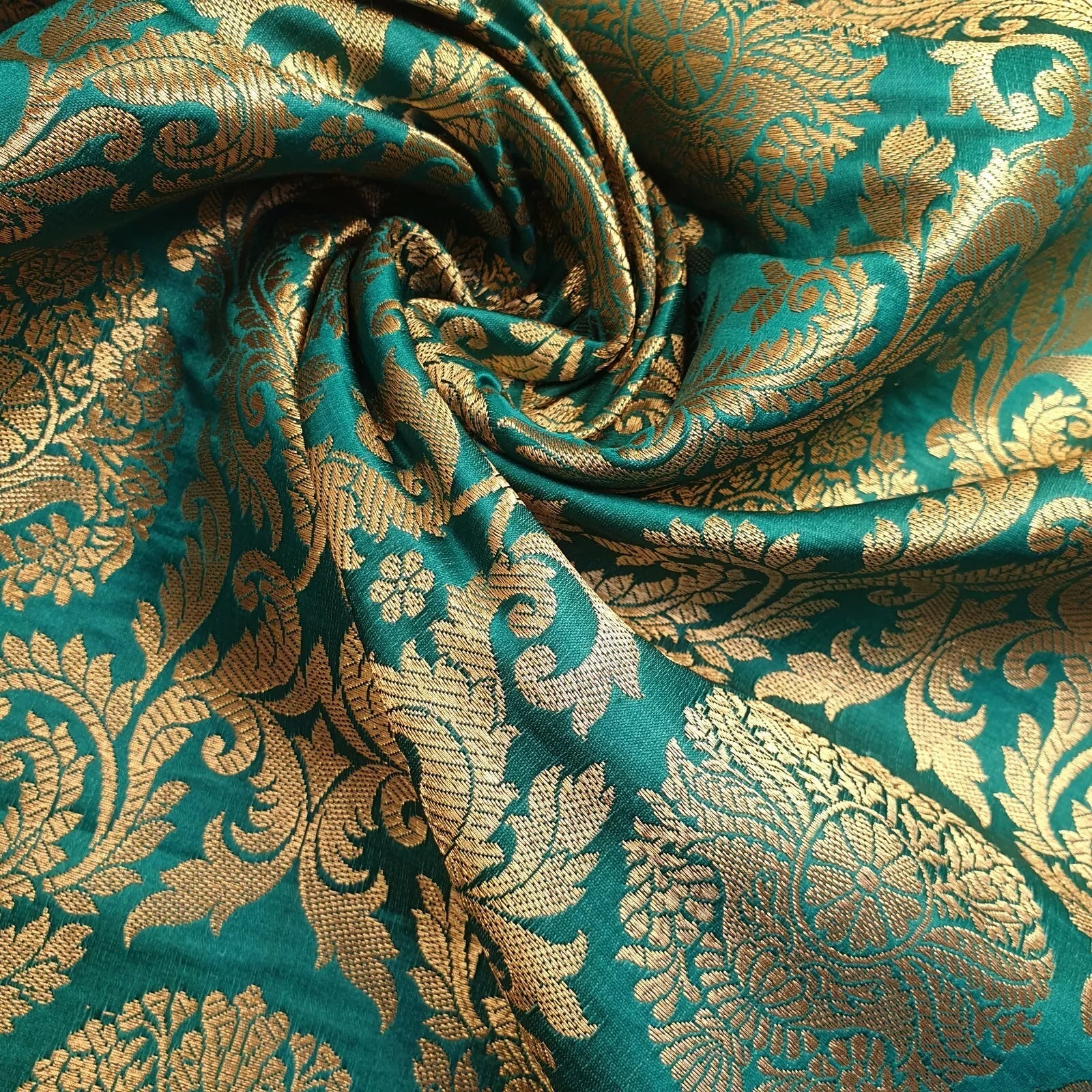 Brocade Ornamental Floral Fabric | Gold Metallic Jacquard 44