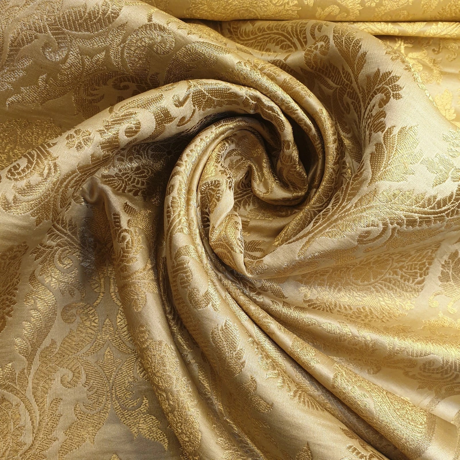 Brocade Ornamental Floral Fabric | Gold Metallic Jacquard 44