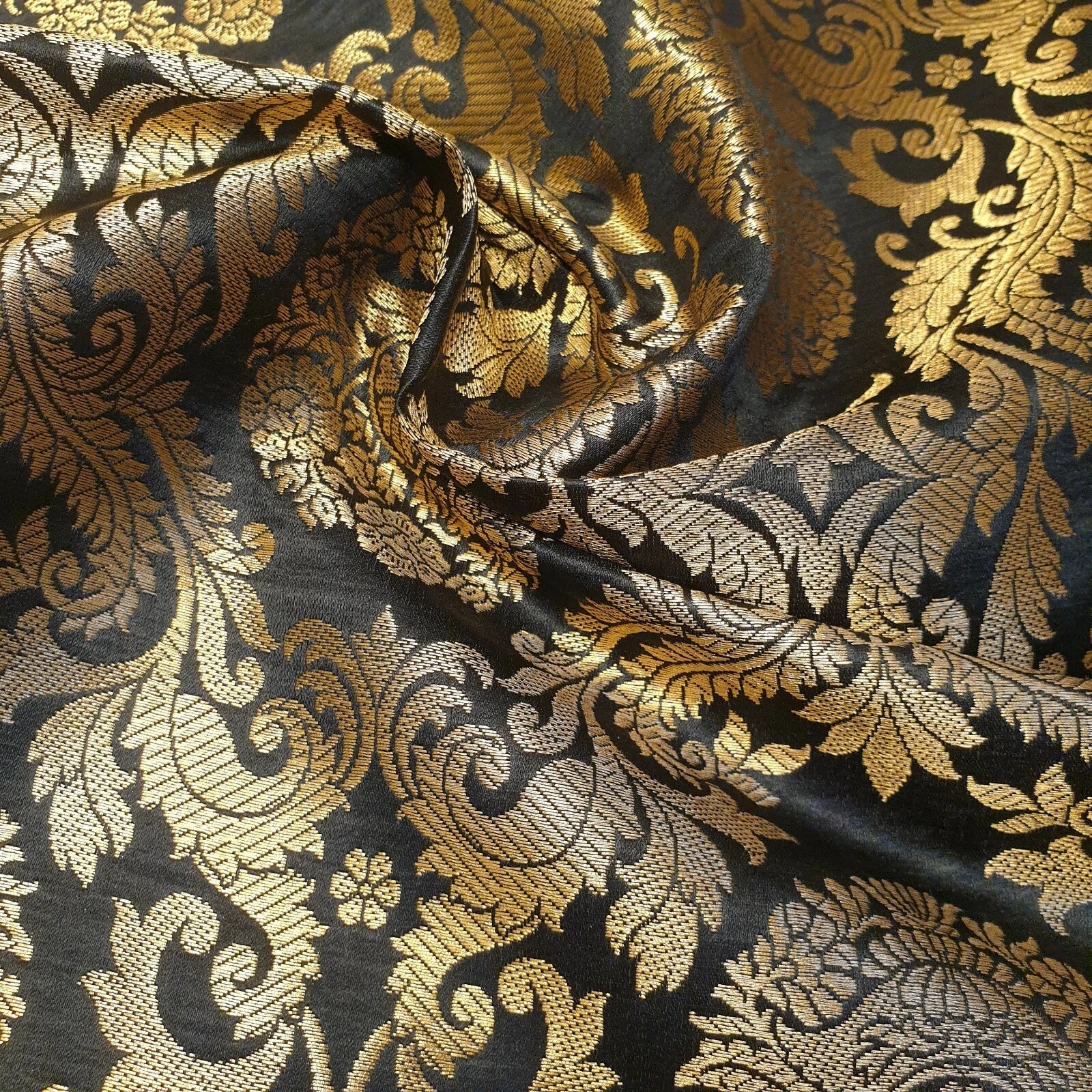 Brocade Ornamental Floral Fabric | Gold Metallic Jacquard 44