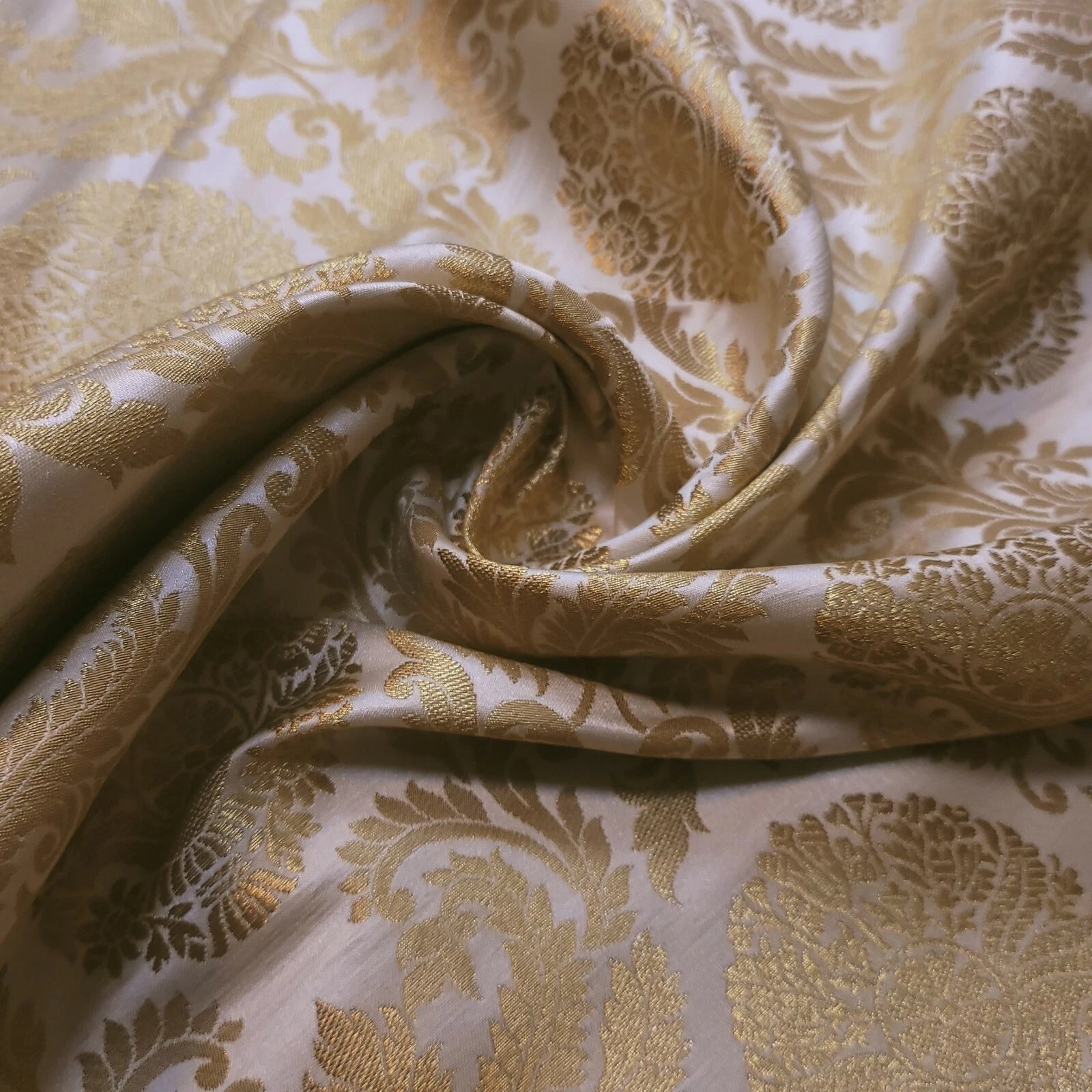 Brocade Ornamental Floral Fabric | Gold Metallic Jacquard 44
