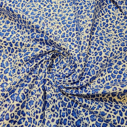 100% Cotton Printed Fabric | Leopard, Ditsy, Vintage, Polka & Rose Floral Designs – 44" (112cm) Wide Soft Dressmaking & Craft Material – Sold by the Metre  Blue Leopard Splash