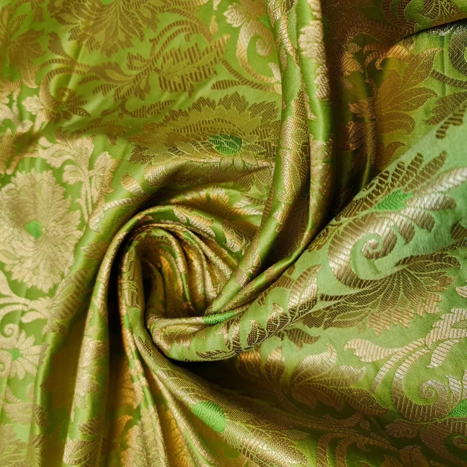Ornamental Floral Gold Metallic Indian Banarasi Brocade Fabric | 44" (112cm) Wide Dressmaking & Craft Material – Sold by the Metre