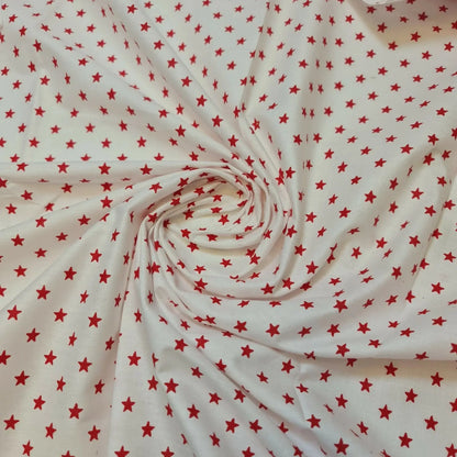 100% Cotton Poplin Star Print Fabric | White Base 44" (112cm) Wide Soft Dressmaking, Quilting & Craft Material – Sold by the Metre