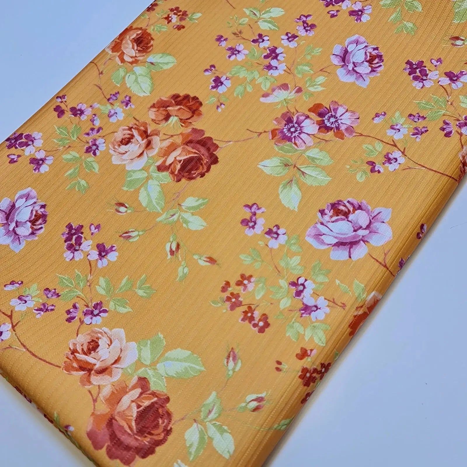 Floral Stripe Ribbed Poly Viscose Stretch Jersey Fabric | 58" (147cm) Wide Dressmaking & Craft Material – Sold by the Meter