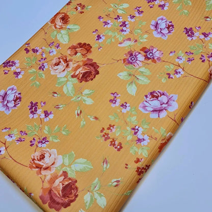 Floral Stripe Ribbed Poly Viscose Stretch Jersey Fabric | 58" (147cm) Wide Dressmaking & Craft Material – Sold by the Meter