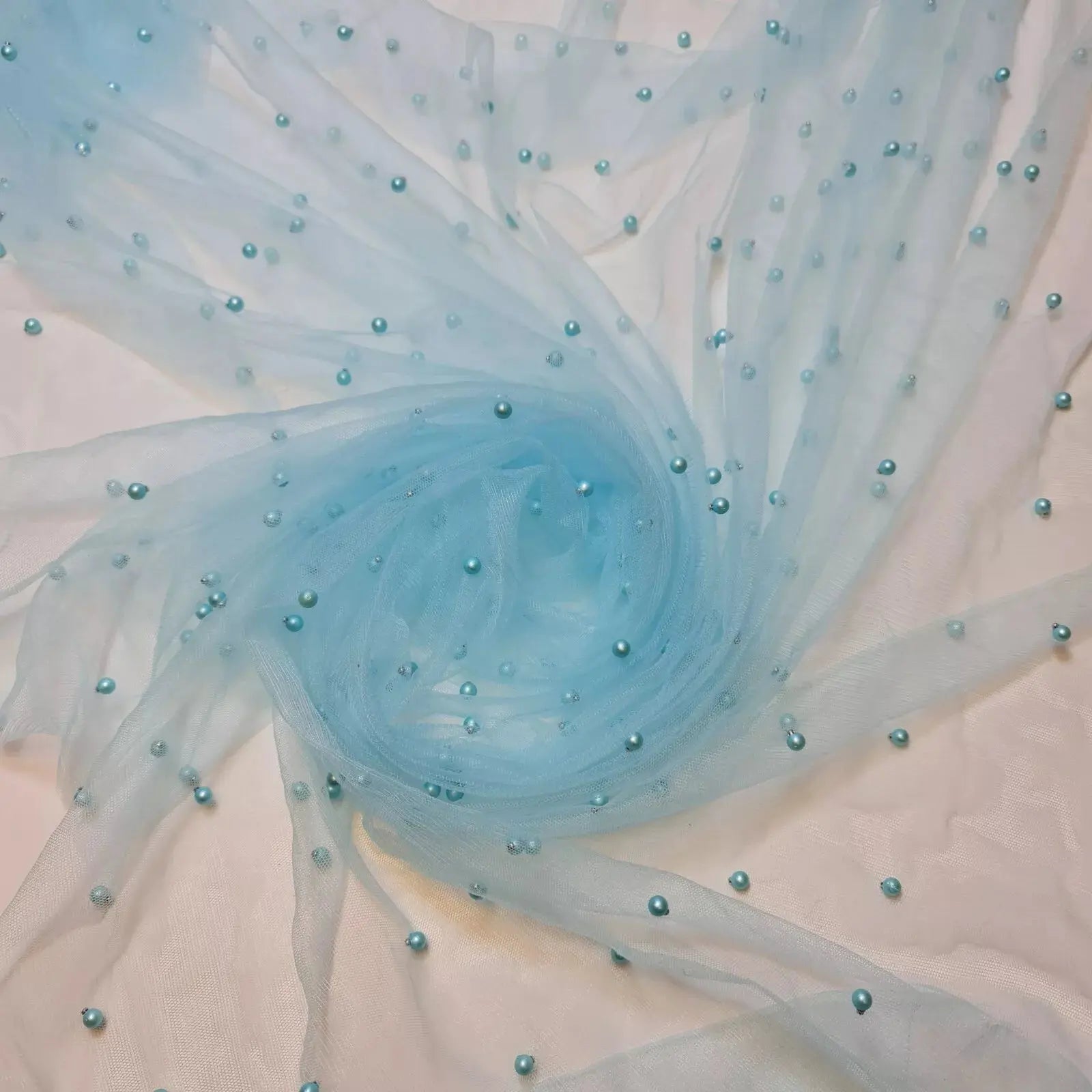 Tulle Beaded Pearl Lace Net Fabric | 58" (147cm) Wide Bridal Veil, Wedding Backdrop & Décor Material – Sold by the Metre