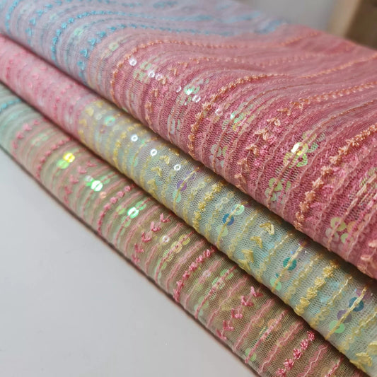 Multi Sequin Décor Mesh Fabric | 58" (147cm) Wide Bling Material for Weddings, Dressmaking & Craft Projects – Sold by the Metre