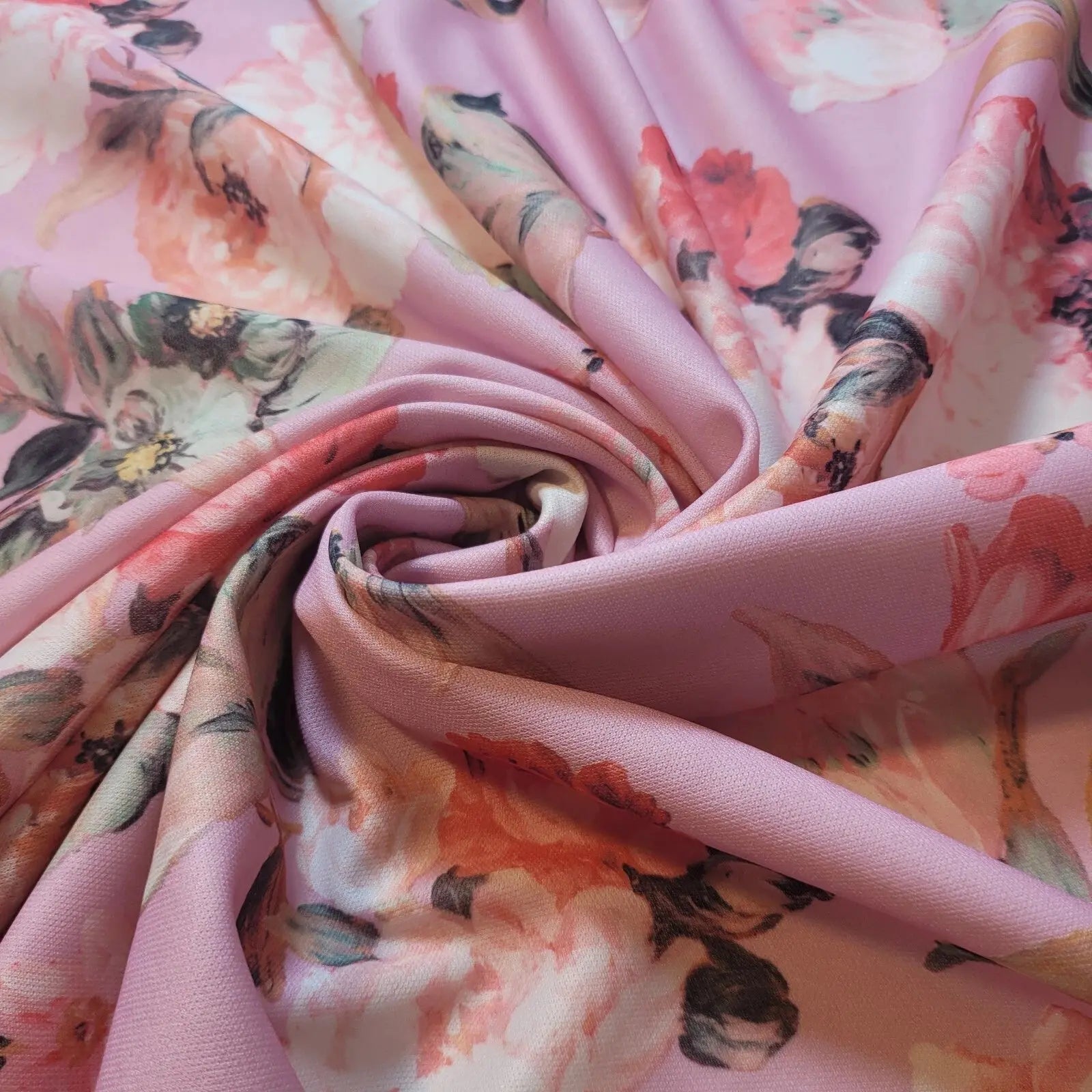 Floral Jersey Fabric – Poly Viscose Stretch Knit 58" (147cm) Wide Dressmaking Fabric by the Metre