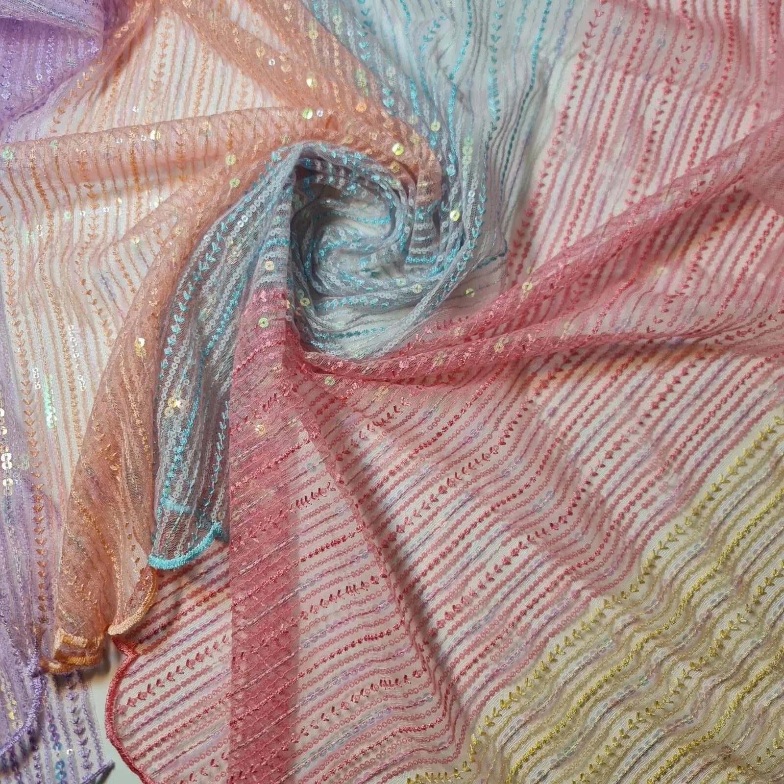Multi Sequin Décor Mesh Fabric | 58