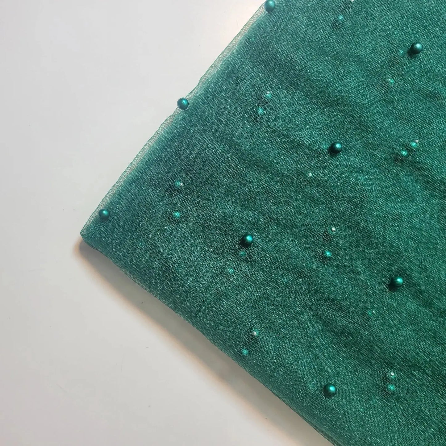 Tulle Beaded Pearl Lace Net Fabric | 58" (147cm) Wide Bridal Veil, Wedding Backdrop & Décor Material – Sold by the Metre