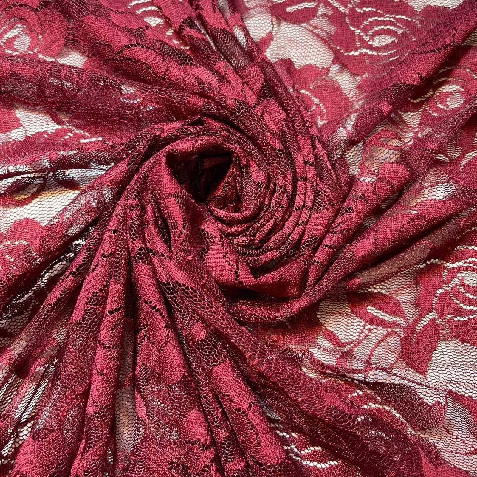 Floral Bridal Lace Fabric | 58" (147cm) Wide Polyester Mesh & Elastane Blend Dressmaking Material – Sold by the Metre