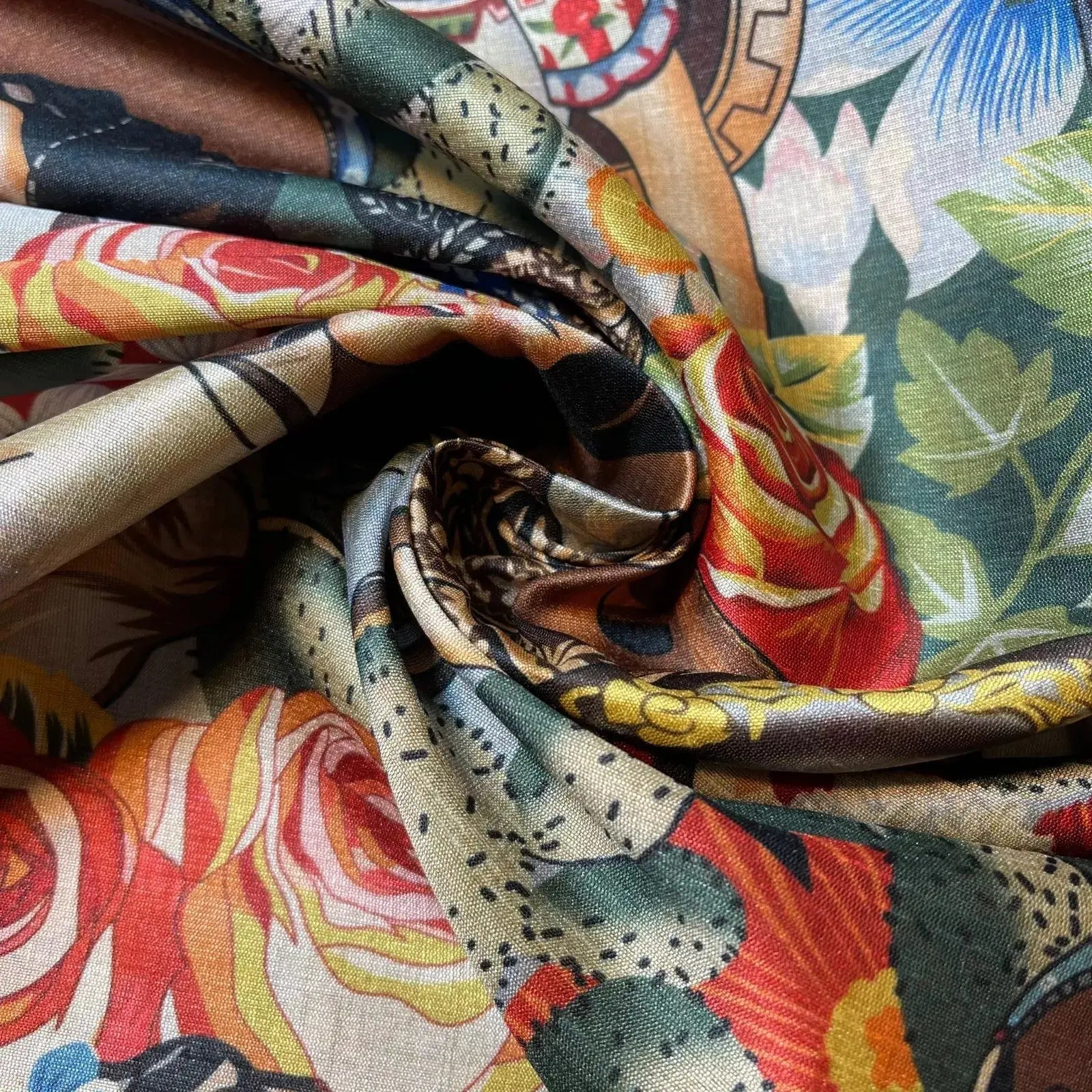 Polyester Faux Raw Silk Fabric – Digital Print 112cm (44") Wide Floral & Abstract Dress Material by the Metre