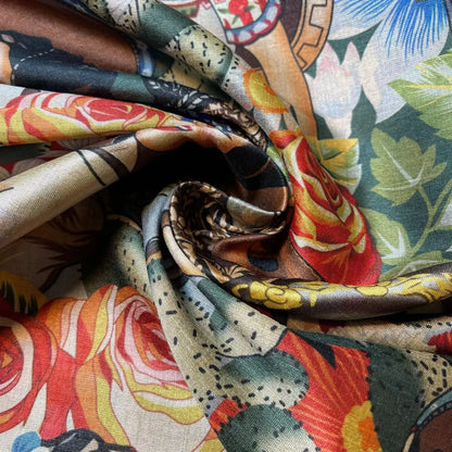 Polyester Faux Raw Silk Fabric – Digital Print 112cm (44") Wide Floral & Abstract Dress Material by the Metre