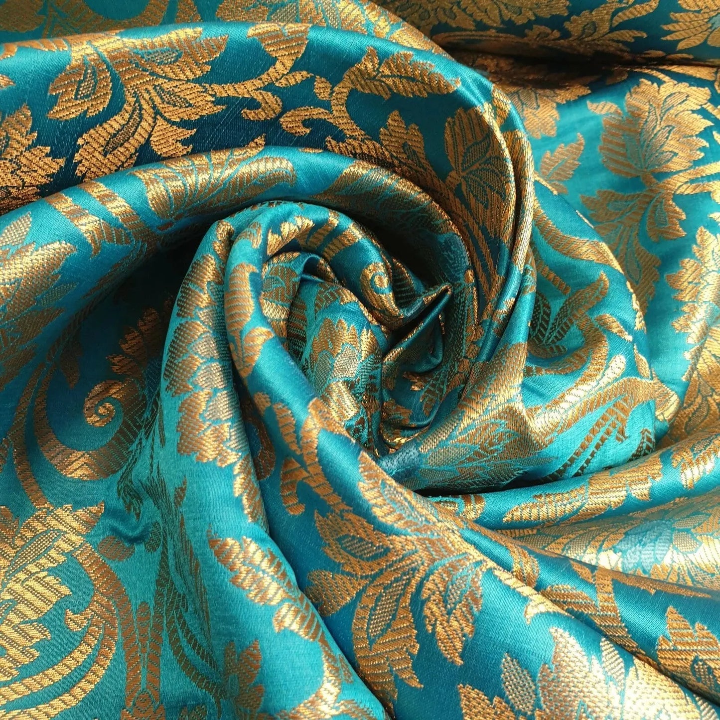 Ornamental Floral Gold Metallic Indian Banarasi Brocade Fabric | 44" (112cm) Wide Dressmaking & Craft Material – Sold by the Metre