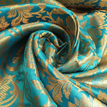 Ornamental Floral Gold Metallic Indian Banarasi Brocade Fabric | 44" (112cm) Wide Dressmaking & Craft Material – Sold by the Metre