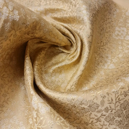 Ornamental Floral Pastels Indian Brocade Fabric | Gold Metallic Design 44" (112cm) Wide Dress, Craft & Décor Material – Sold by the Meter  Light Gold