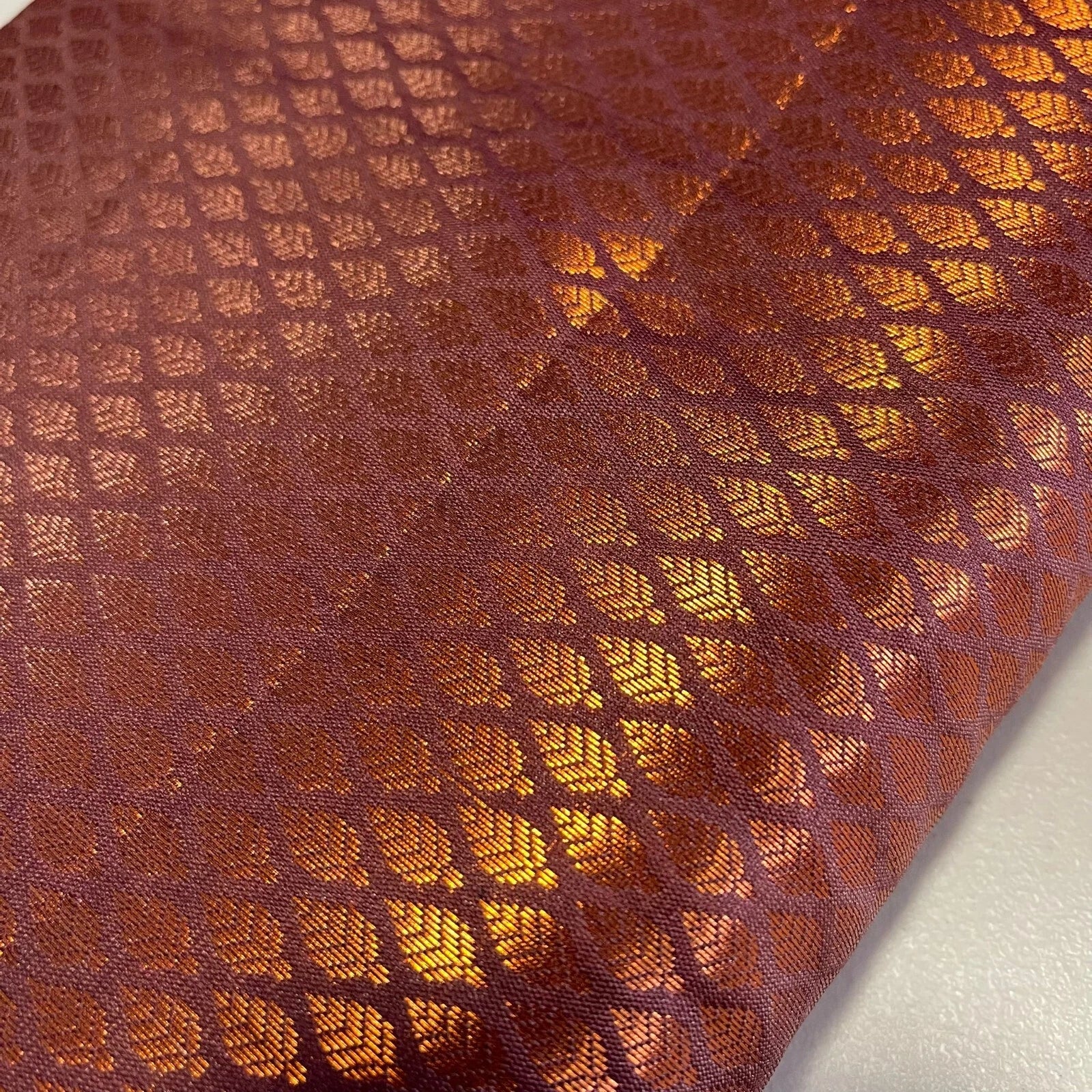 Ditsy Gold Leaf Print Brocade Fabric | 44