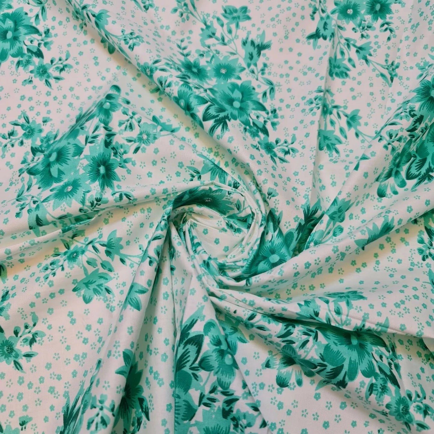 100% Cotton Printed Fabric | Leopard, Ditsy, Vintage, Polka & Rose Floral Designs – 44" (112cm) Wide Soft Dressmaking & Craft Material – Sold by the Metre  Teal Bloom Cascade