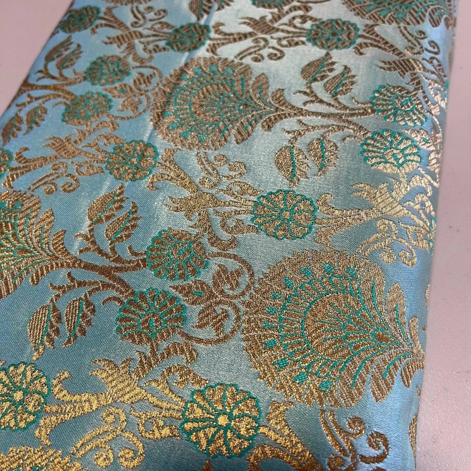 Regal Floral Pattern Indian Banarasi Brocade Fabric | 44" (112cm) Wide Premium Jacquard Dress & Craft Material – Sold by the Metre