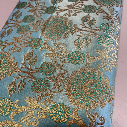 Regal Floral Pattern Indian Banarasi Brocade Fabric | 44" (112cm) Wide Premium Jacquard Dress & Craft Material – Sold by the Metre