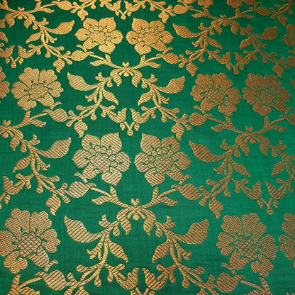 Indian Banarasi Brocade Fabric | Ornamental Floral Gold Metallic Design 44" (112cm) Wide Dress, Craft & Décor Material – Sold by the Meter