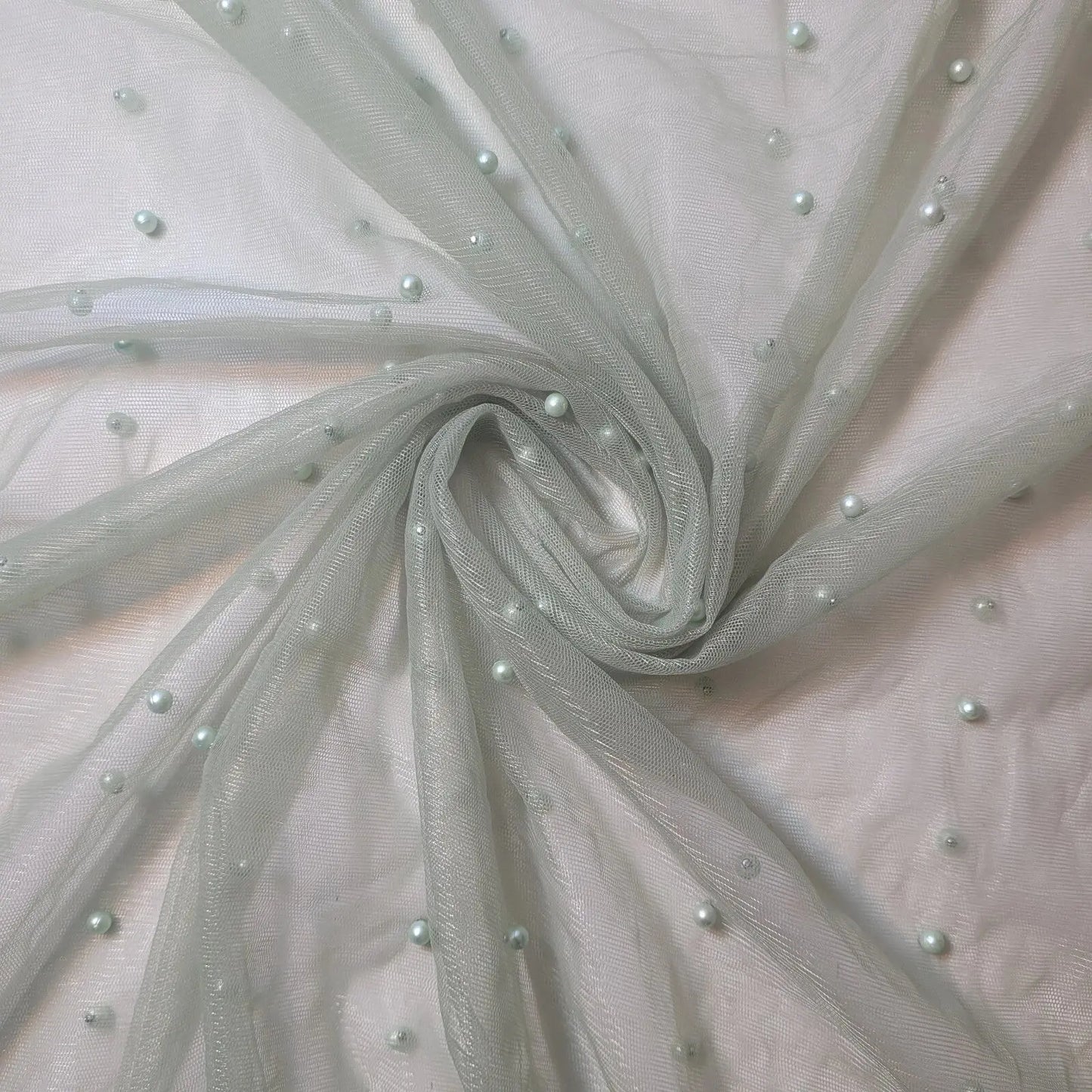 Tulle Beaded Pearl Lace Net Fabric | 58" (147cm) Wide Bridal Veil, Wedding Backdrop & Décor Material – Sold by the Metre