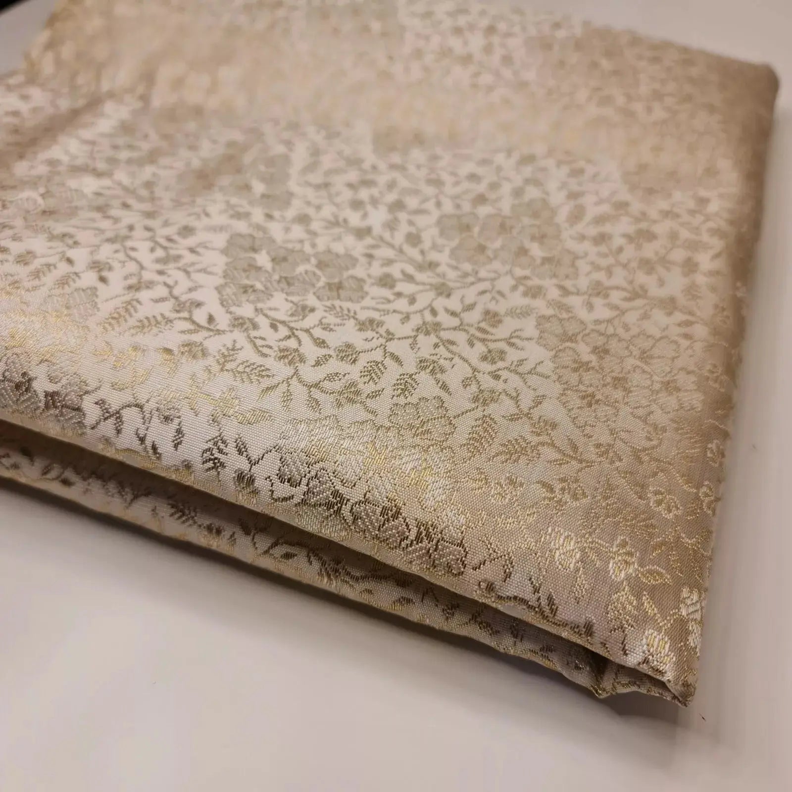 Ornamental Floral Pastels Indian Brocade Fabric | Gold Metallic Design 44" (112cm) Wide Dress, Craft & Décor Material – Sold by the Meter