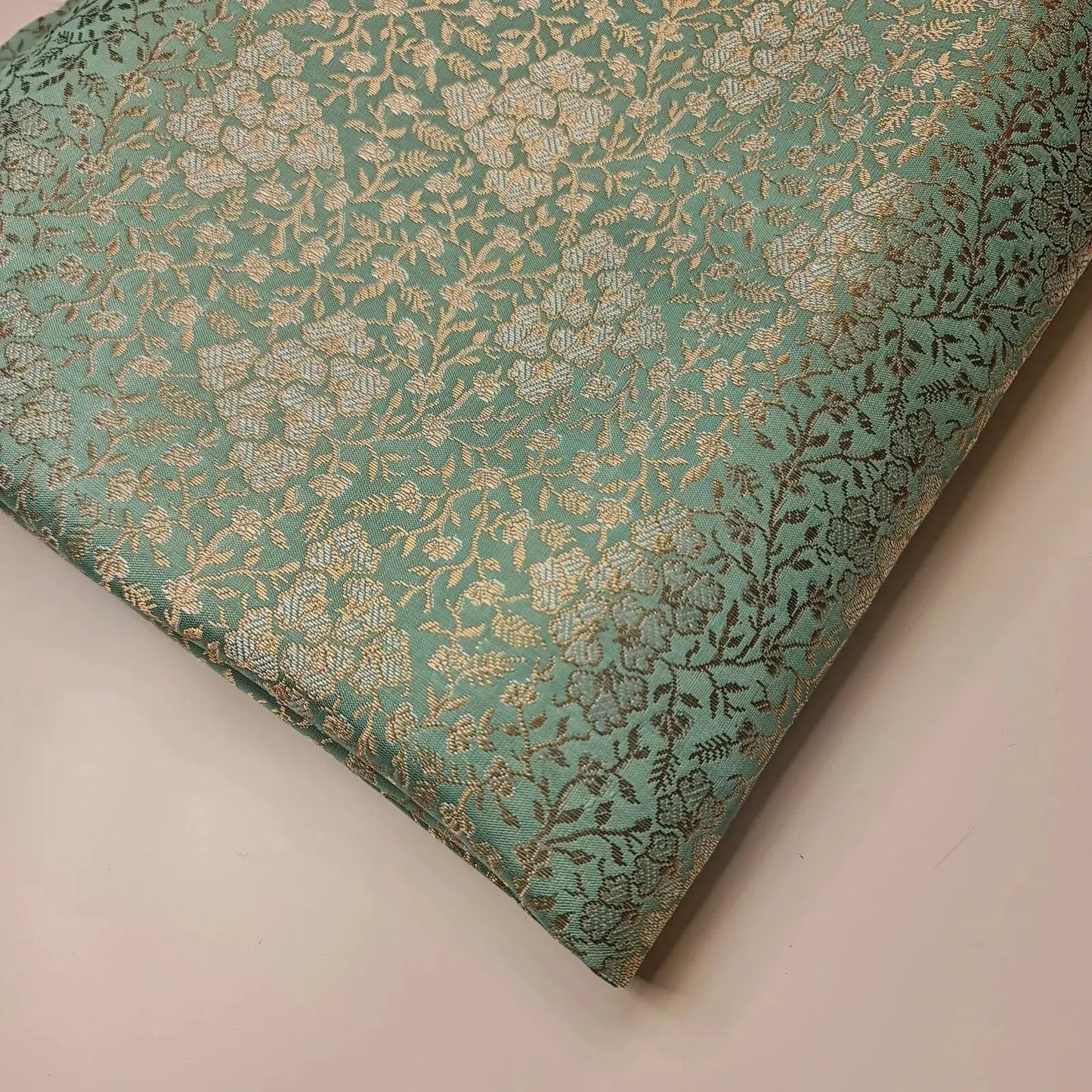 Ornamental Floral Pastels Indian Brocade Fabric | Gold Metallic Design 44" (112cm) Wide Dress, Craft & Décor Material – Sold by the Meter