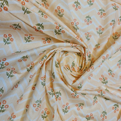 100% Cotton Printed Fabric | Leopard, Ditsy, Vintage, Polka & Rose Floral Designs – 44" (112cm) Wide Soft Dressmaking & Craft Material – Sold by the Metre  Peach Chevron Daisy