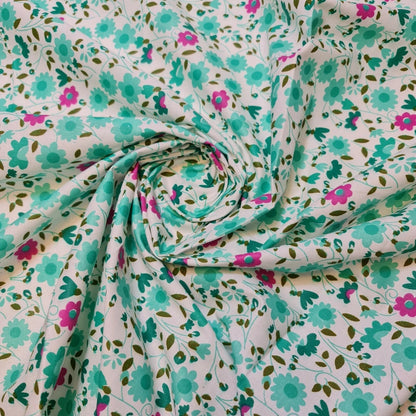 100% Cotton Printed Fabric | Leopard, Ditsy, Vintage, Polka & Rose Floral Designs – 44" (112cm) Wide Soft Dressmaking & Craft Material – Sold by the Metre  Turquoise Blossom Garden