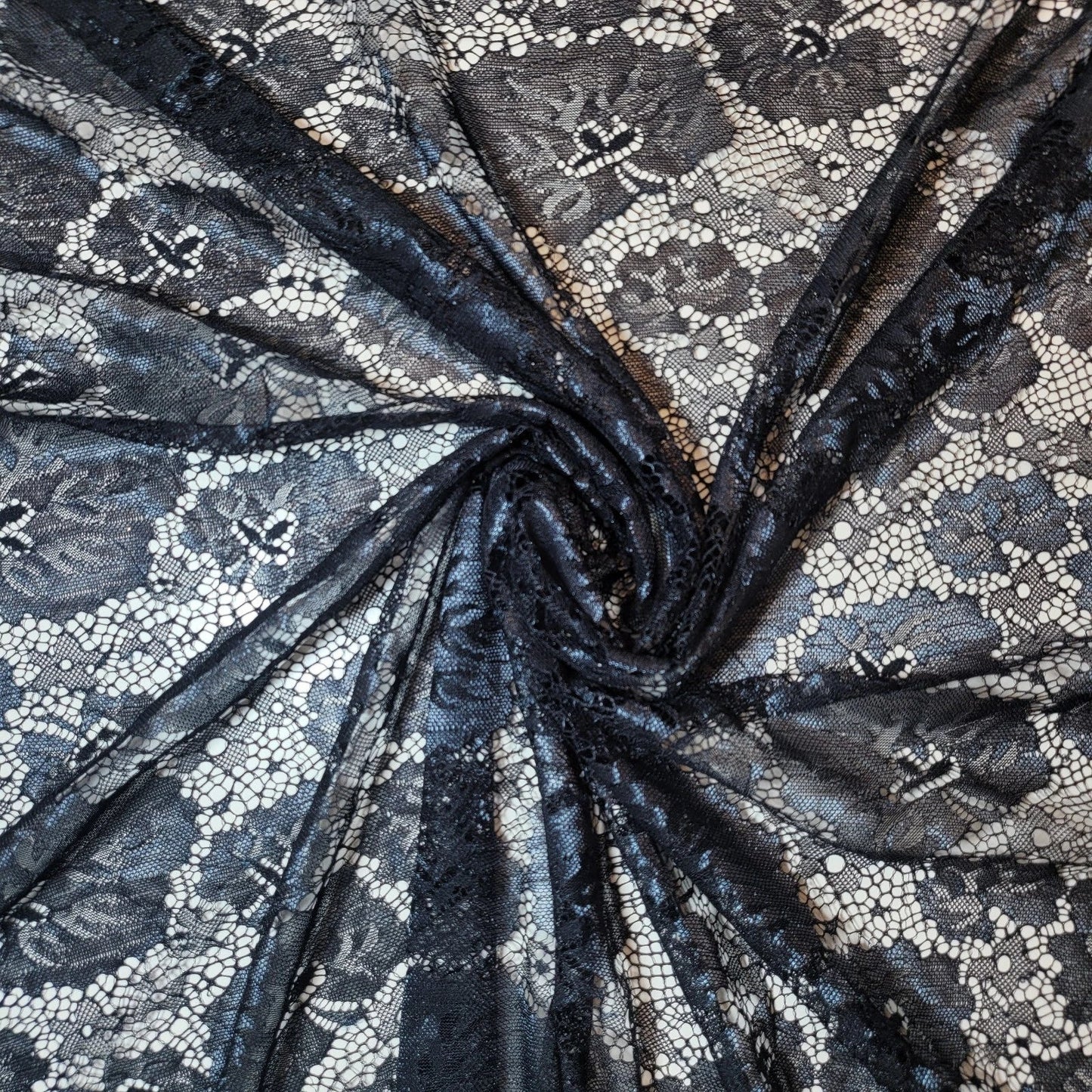 Floral Bridal Lace Fabric | 58" (147cm) Wide Polyester Mesh & Elastane Blend Dressmaking Material – Sold by the Metre