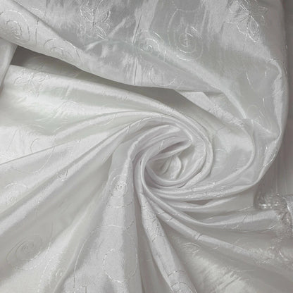 Embroidered & Self-Print Luxury Faux Silk Taffeta Fabric | 58" (147cm) Wide Dressmaking, Curtain & Cushion Material – Sold by the Metre  White Embroidered