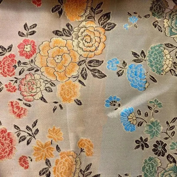 Traditional Chinese Embroidered Brocade Fabric | 36" (91cm) Wide Poly Silky Satin Oriental Dragon & Floral Material – Sold by the Metre
