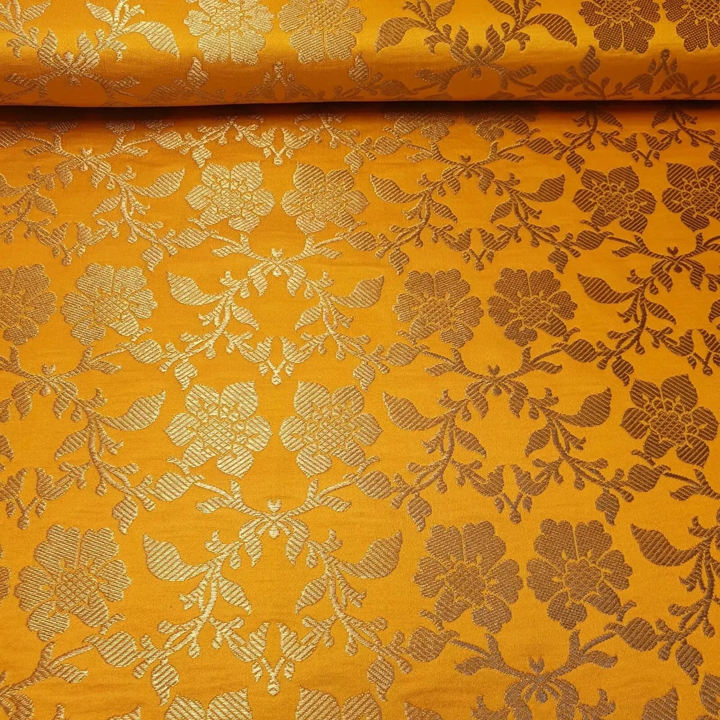 Indian Banarasi Brocade Fabric | Ornamental Floral Gold Metallic Design 44" (112cm) Wide Dress, Craft & Décor Material – Sold by the Meter