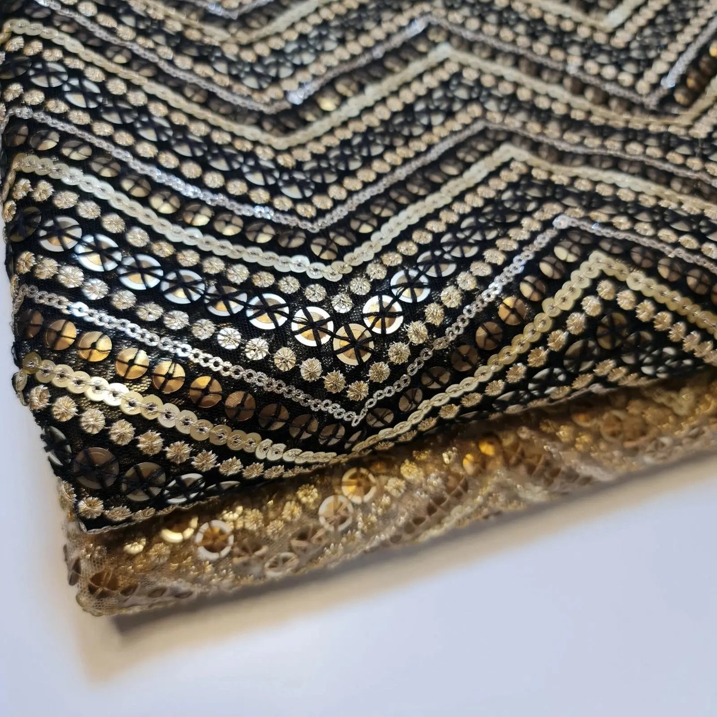 Sabyasachi-Inspired Non-Stretch Net Mesh Fabric | 44" (112cm) Wide Sequin Embellished Dress & Craft Material – Sold by the Metre
