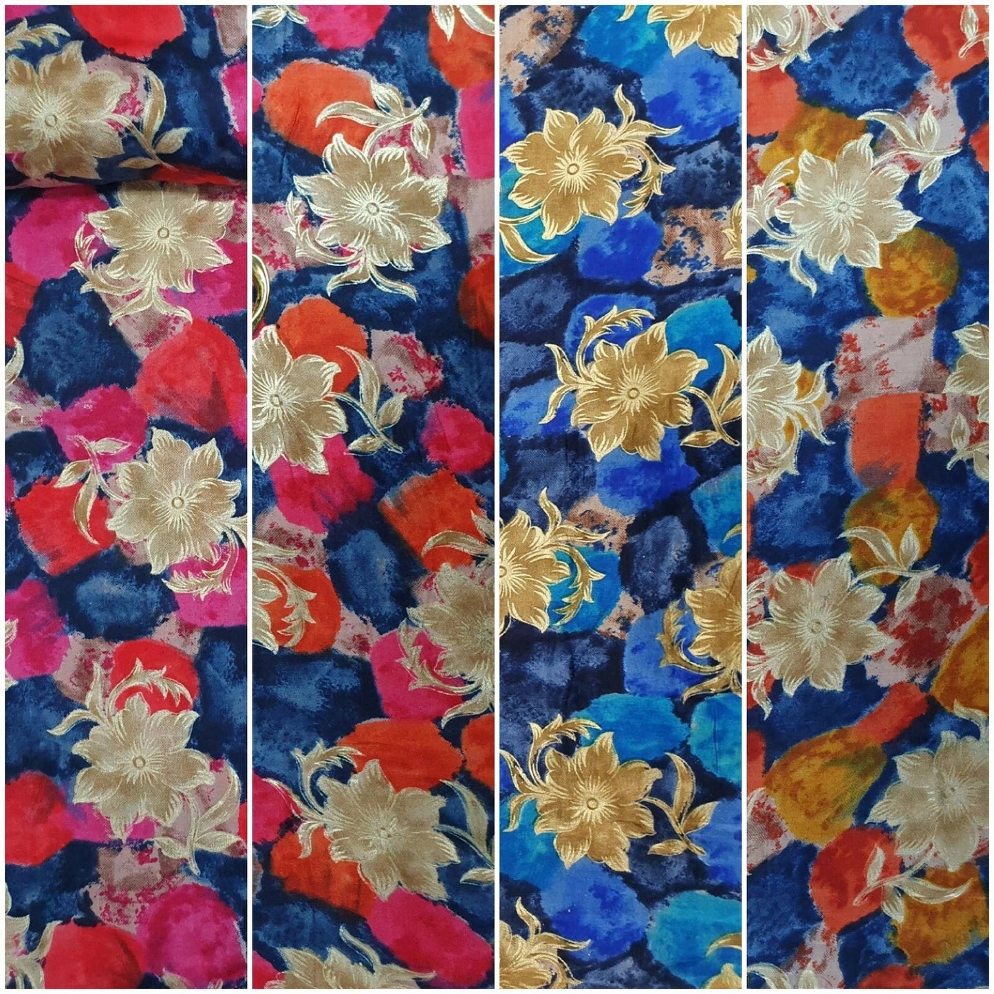 100% Cotton Multi Floral Gold Foil Print Fabric | Soft Touch Indian Design 44" (112cm) Wide Dressmaking & Craft Material – Sold by the Meter