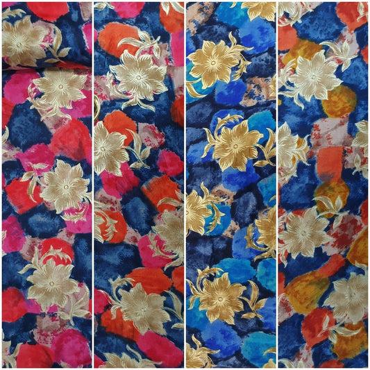 100% Cotton Multi Floral Gold Foil Print Fabric | Soft Touch Indian Design 44" (112cm) Wide Dressmaking & Craft Material – Sold by the Meter