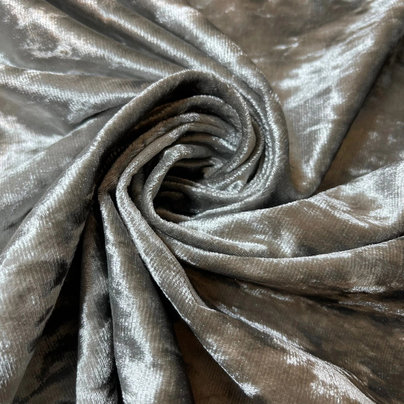 Plush Printed, Plain & Crushed Velvet Fabric | 58" (147cm) Wide Soft Upholstery, Cushion & Curtain Material – Sold by the Meter  Silver (Crushed)