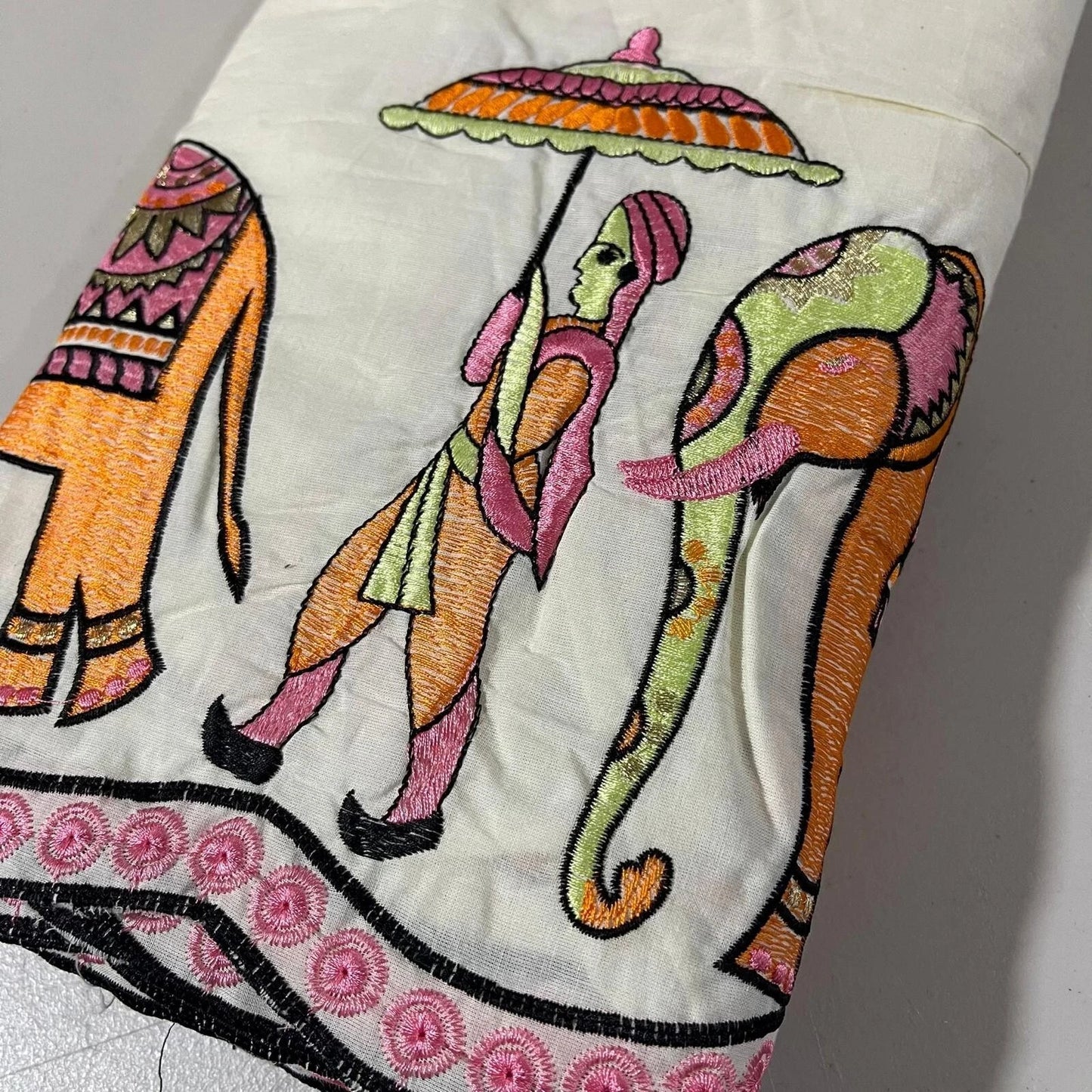 Raw Cotton Floral Embroidery Fabric with Golden Zari | 44" (112cm) Wide Dyeable Dress & Craft Material – Sold by the Meter