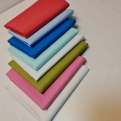 Bright & Pastel Shades Polycotton Fabric | 7 Fat Quarters Bundle (50×50cm) Quilting, Patchwork & Craft Material