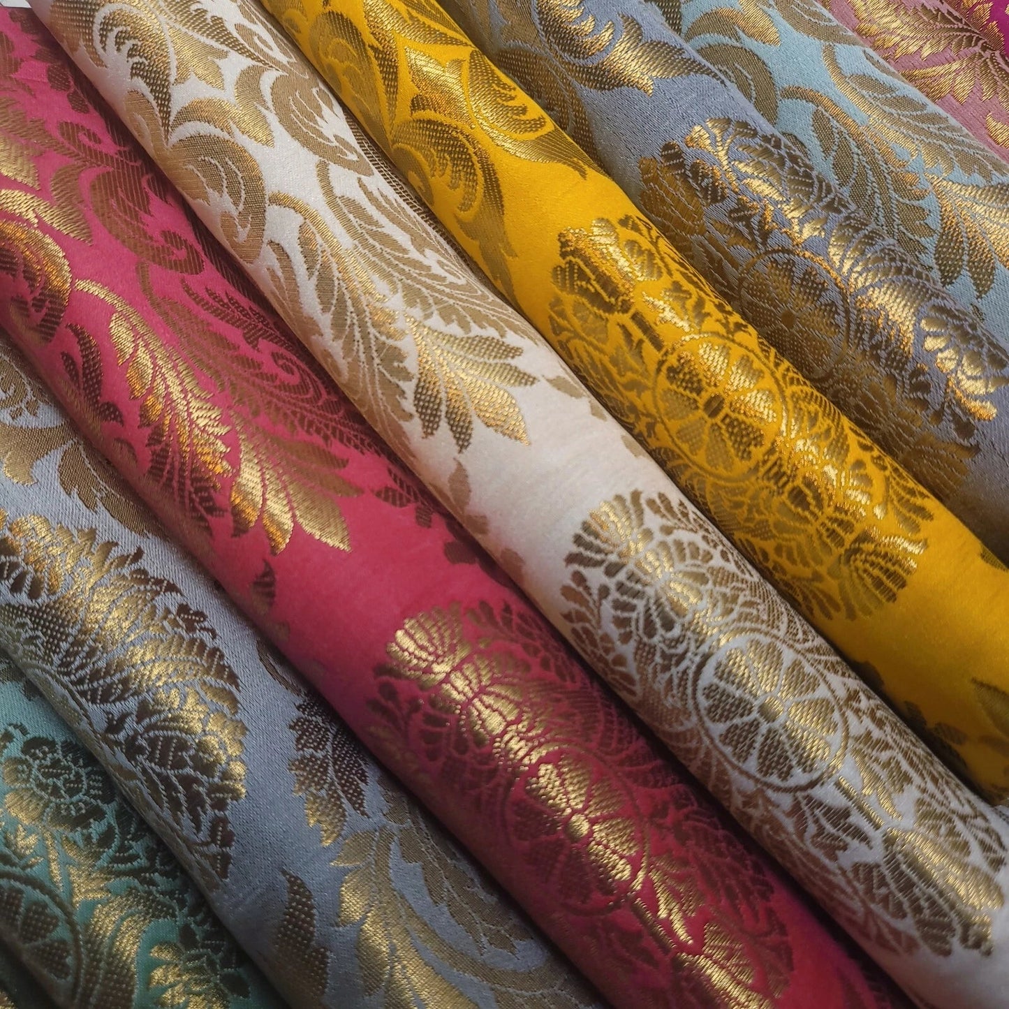 Brocade Ornamental Floral Fabric | Gold Metallic Jacquard 44" (112cm) Wide Dressmaking, Costume & Craft Material – Sold by the Metre