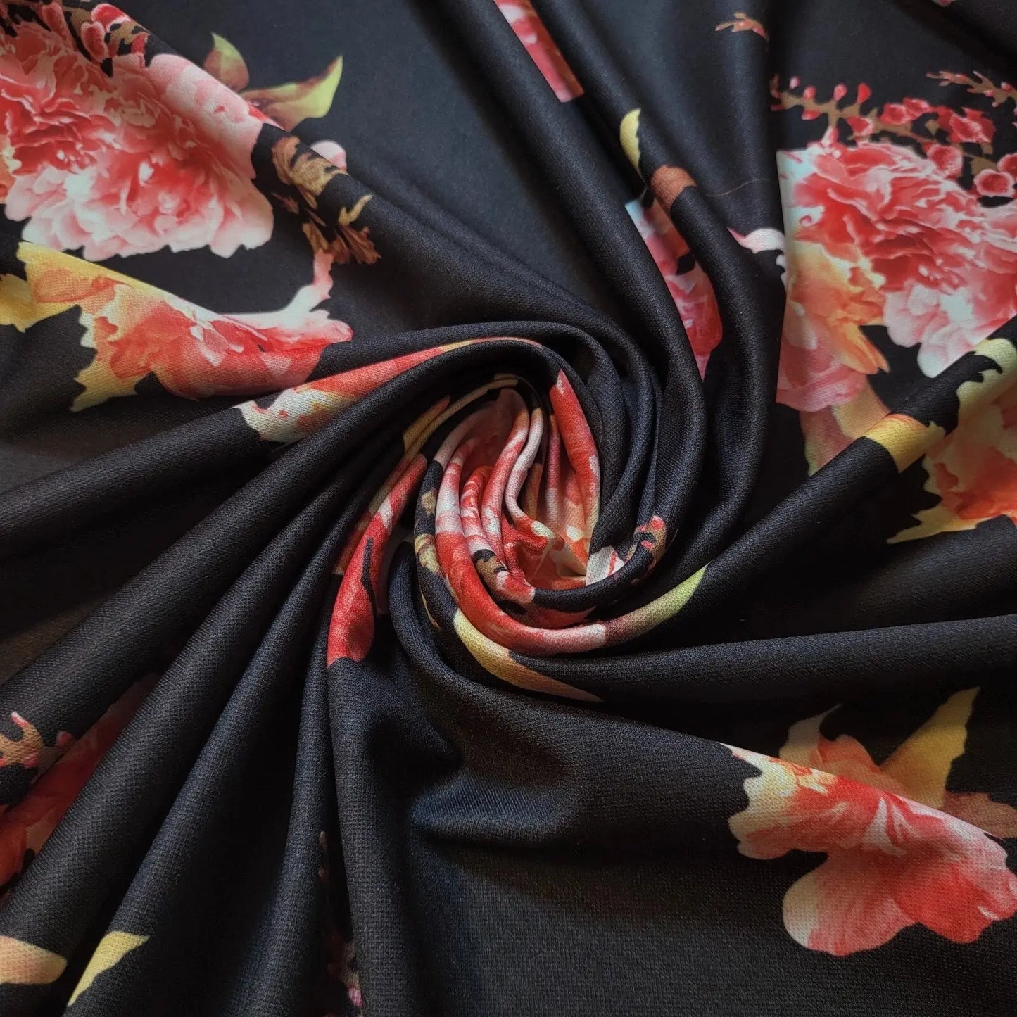 Floral Jersey Fabric – Poly Viscose Stretch Knit 58" (147cm) Wide Dressmaking Fabric by the Metre