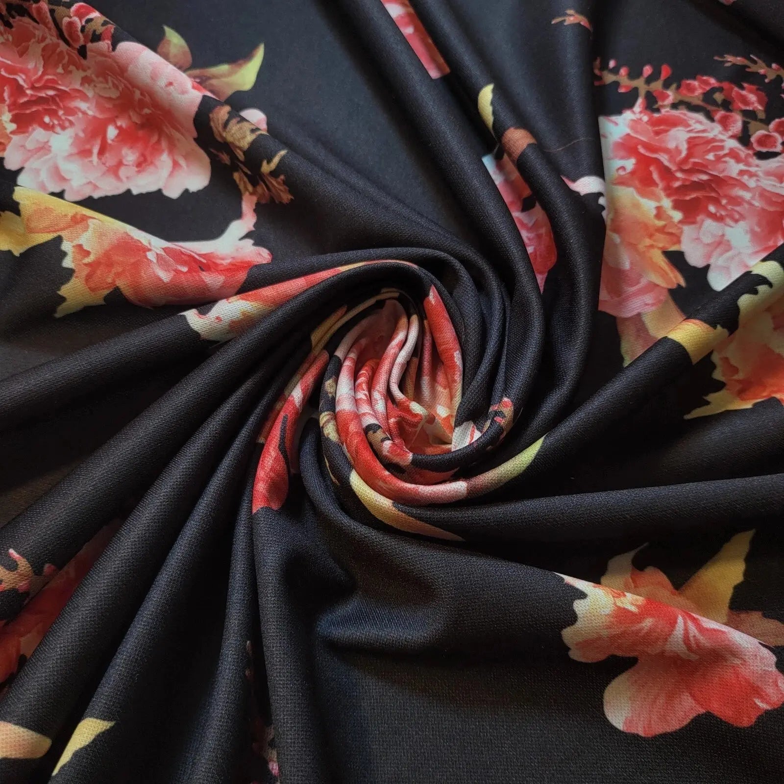 Floral Jersey Fabric – Poly Viscose Stretch Knit 58" (147cm) Wide Dressmaking Fabric by the Metre