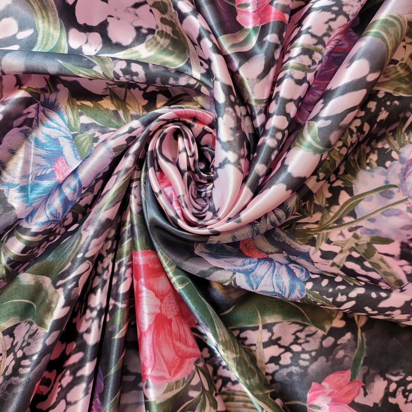 Floral Silk Satin Printed Fabric | 58" (147cm) Wide Soft Silky Dressmaking & Drape Material – Sold by the Metre