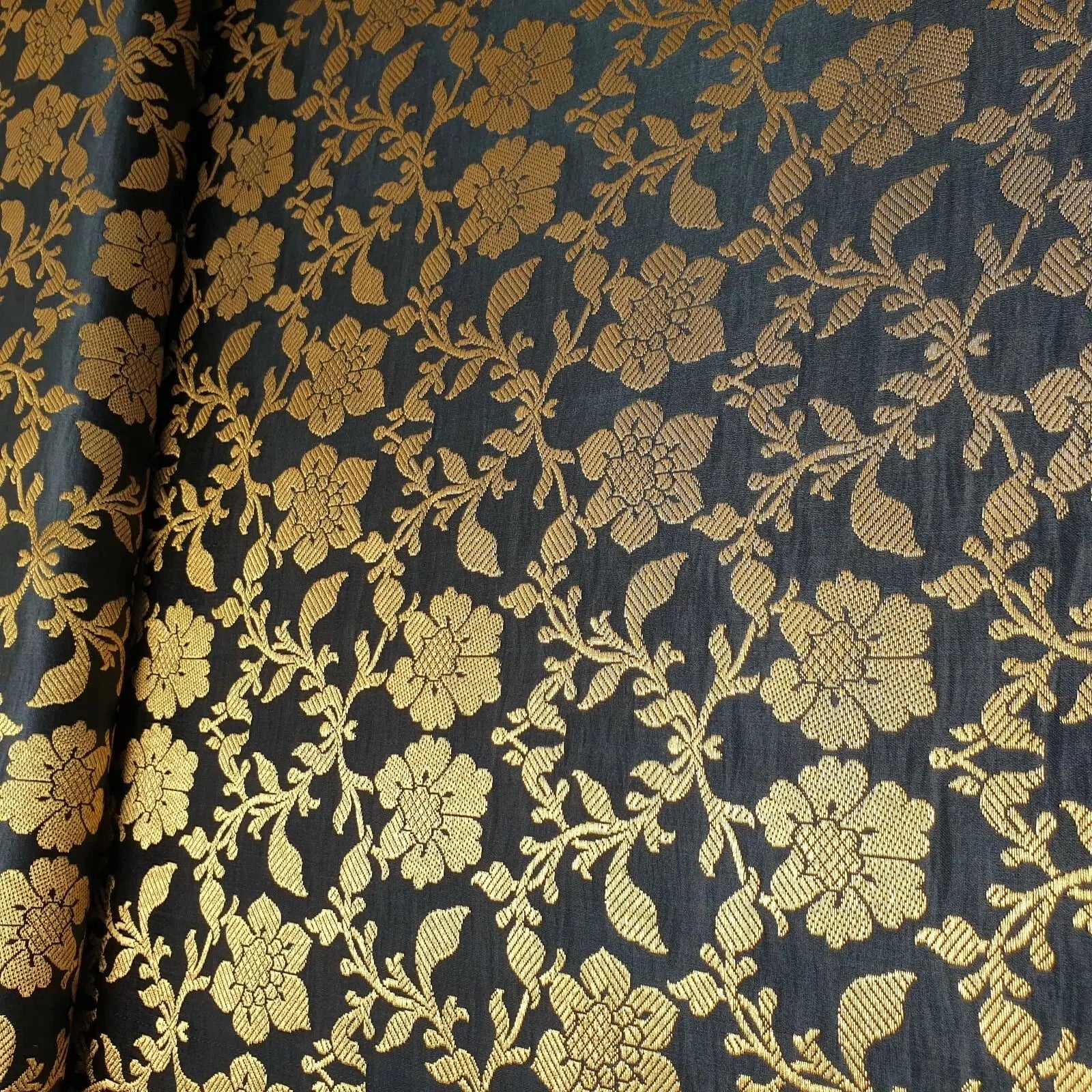 Indian Banarasi Brocade Fabric | Ornamental Floral Gold Metallic Design 44" (112cm) Wide Dress, Craft & Décor Material – Sold by the Meter