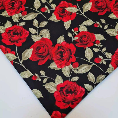 100% Cotton Poplin Rose Print Fabric | 58" (147cm) Wide Soft Dressmaking, Sewing & Craft Material – Sold by the Metre