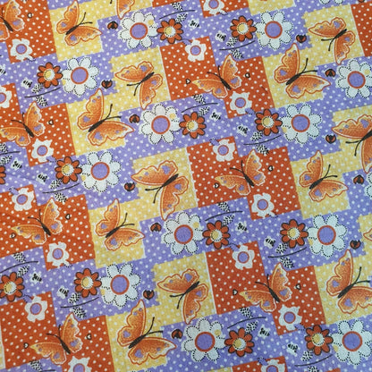 Butterfly Floral Gingham Printed Cotton Poplin Fabric | 58" (147cm) Wide Summer Dressmaking, Quilting & Craft Material – Sold by the Metre