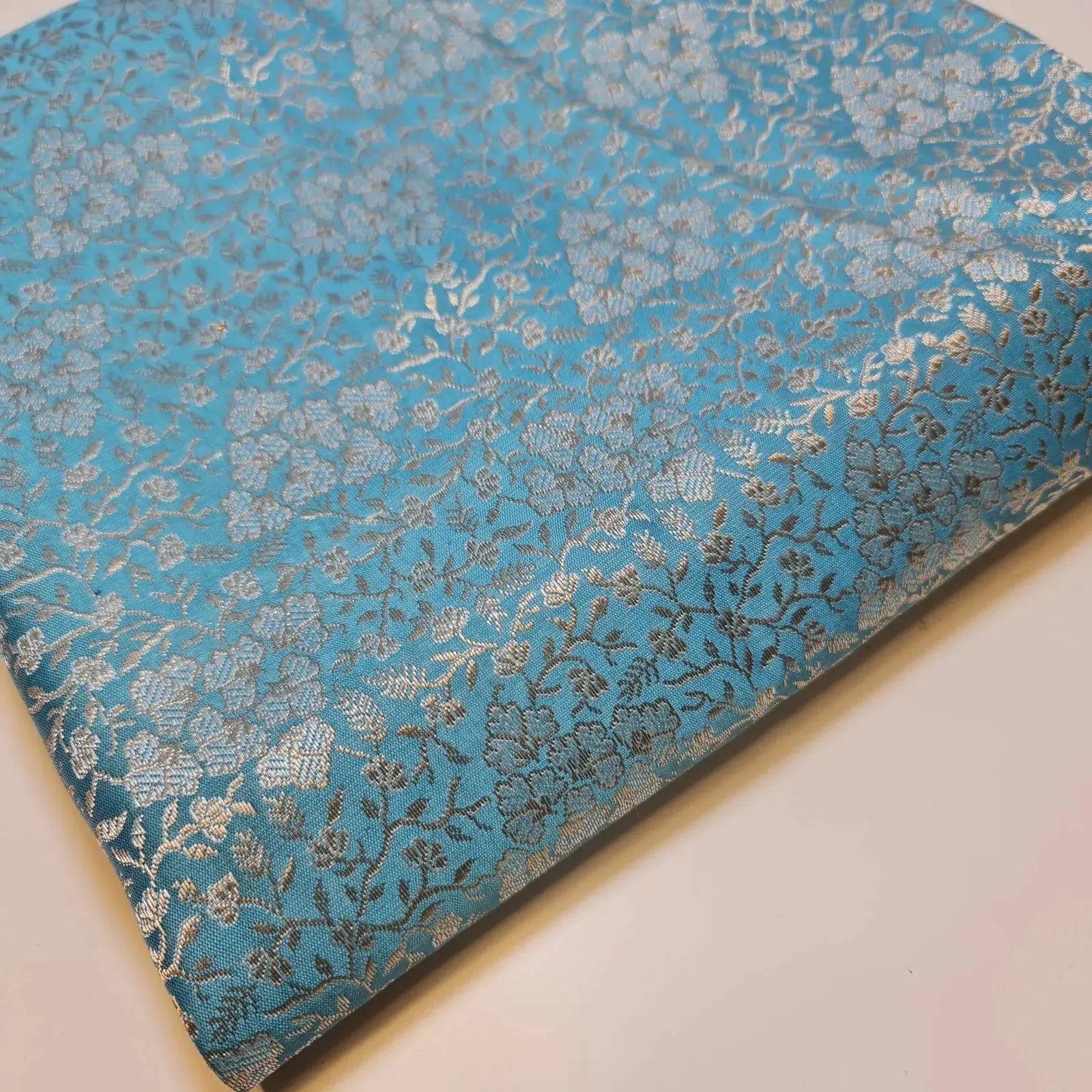 Ornamental Floral Pastels Indian Brocade Fabric | Gold Metallic Design 44" (112cm) Wide Dress, Craft & Décor Material – Sold by the Meter